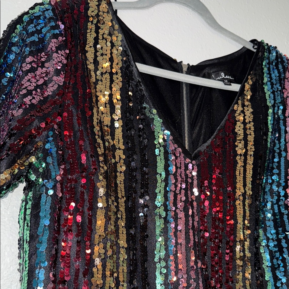 Lulu's Firework striped  Sequin V-Neck Mini Dress - Picture 5 of 9